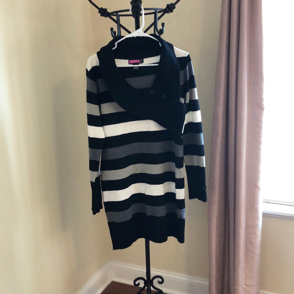 Cowl Neck Striped Sweater Dress